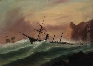 Ships Off A Rocky Coast by Theodore Gudin