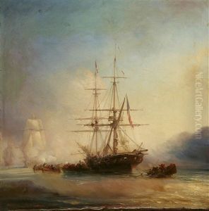 A Burning Brig On The Sea by Theodore Gudin