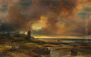 The Windmill By On The Beach by Theodore Gudin