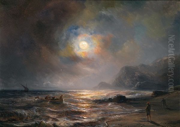 Mond Uber Einer Felsigen Kustenlandschaft - view 1