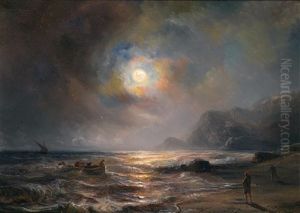 Mond Uber Einer Felsigen Kustenlandschaft
