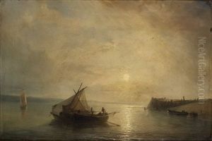 Barque De Pecheurs Au Soleil Couchant by Theodore Gudin