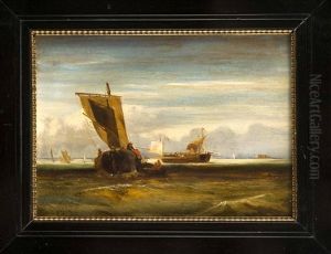 Marineszene Mit Einigen Booten Im Seichten Wasser Vor Der Kuste