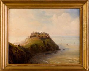 Village Sur La Falaise Devant La Mer (normandie ?) by Theodore Gudin