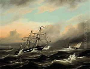 A Dutch Merchantman Running Before A Gale In The Channel With A Paddlesteamer And Pilot Cutter Off Her Port Beam by Theodore Gudin
