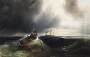 In Seenot. Segelschiffe Auf Sturmischer See Bei Aufziehendem Unwetter by Theodore Gudin