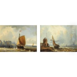 A Sailingvessel Along The Coast (+ Another Similar; Pair) by Theodore Gudin
