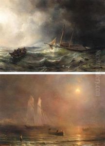 The Schooner "claymore" In A Storm (+ The Schooner "claymore" On Calm Seas; 2 Works) by Theodore Gudin