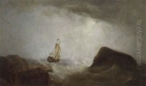 Sturmische Felsenkuste Mit Auslaufendem Schiff