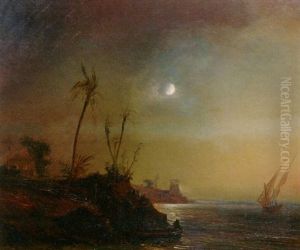 An Der Nordafrikanischen Kuste Bei Mondschein by Theodore Gudin
