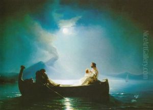 Promenade Romantique Au Clair De Lune by Theodore Gudin