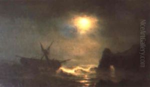 Barca En Tempestad Nocturna by Theodore Gudin