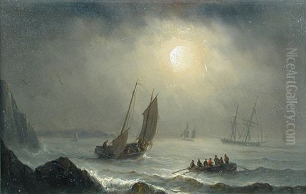 Sailing Ships In Stormy Seas; Fishing Boats At Sunset - view 1