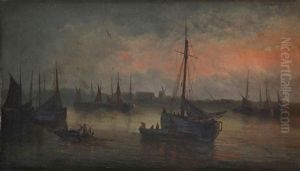 Nachtelijk Zicht Op Havengeul Te Oostende by Henriette Gudin