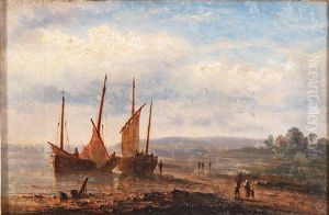 Sailing Ships With Decorative Figures On The Shore