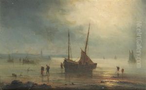 Pecheurs Pres D'un Bateau Dans La Brume