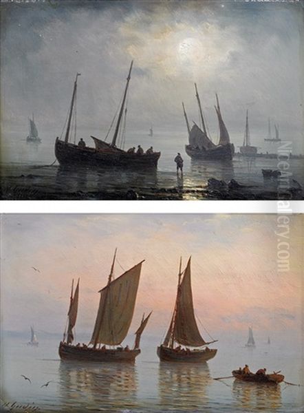 Mer Au Crepuscule Et Mer Au Clair De Lune (pair) - view 1