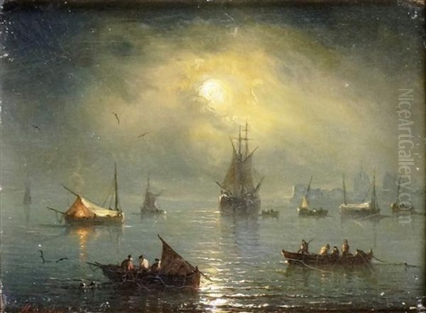 Bateau Dans La Rade Au Clair De Lune - view 1