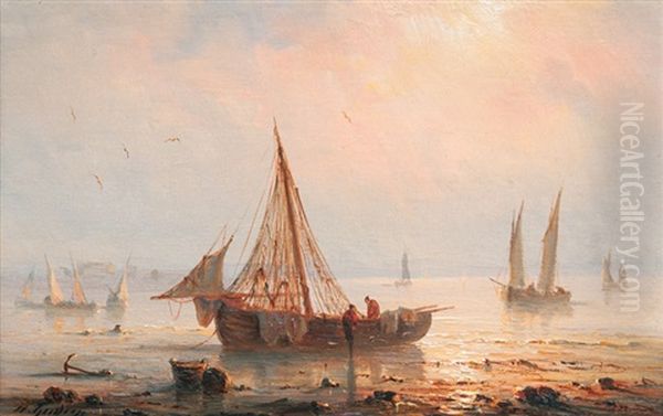 Fishing Boats In Sunset - view 1