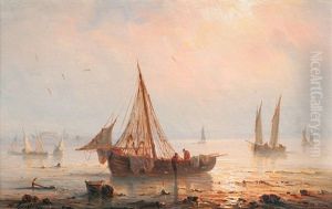 Fishing Boats In Sunset by Henriette Gudin