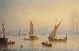 Vessels On The Bosphourus, Hagia Sophia Mosque Beyond by Henriette Gudin