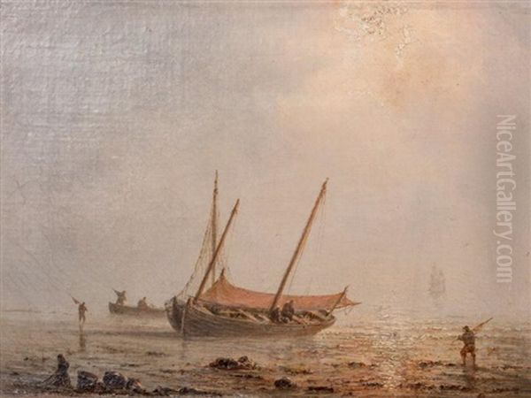 Pecheurs En Bateaux Sur Une Cote - view 1