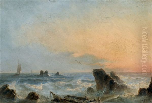 Kustenpartie In Der Abendsonne Mit Schiffbruch - view 1