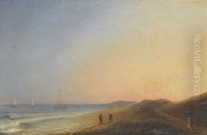 Kustenpartie Im Dammerlicht Mit Figurenstaffage by Henriette Gudin