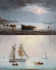 Marine Soleil Levant (+ Marine Soleil Couchant; Pair) by Henriette Gudin
