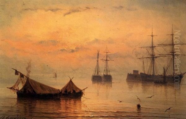Barques De Pecheurs, Au Loin Des Navires - view 1