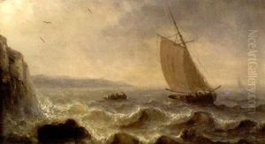 Bateaux De Peche Pres D'une Falaise by Henriette Gudin