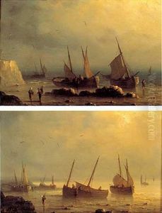 Pecheurs Et Leurs Barques Pres Du Rivage (+ Another Similar; 2 Works)