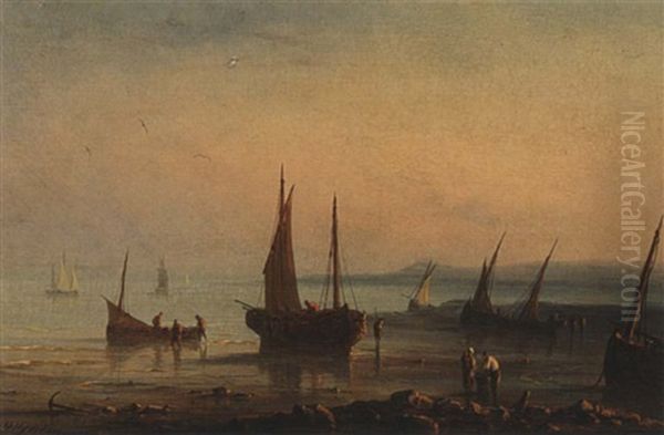Fishermen By The Shore At Sunset - view 1