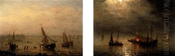 Moored Fishing Boats At Sunset - view 1