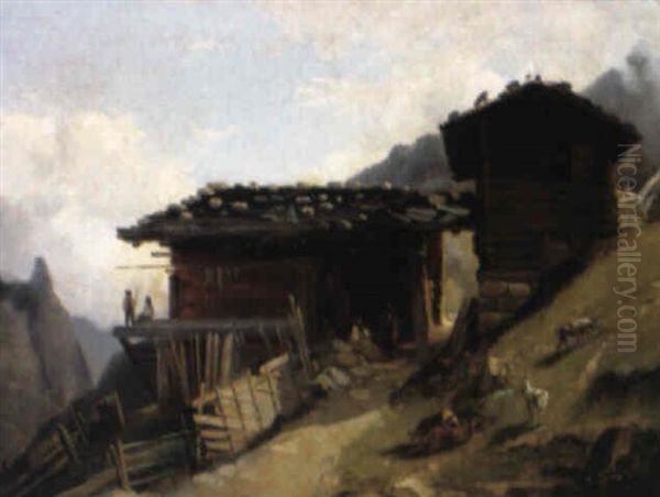 Tiroler Berghutten Mit Figurenstaffage - view 1