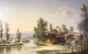 Lavandiere En Bord De Riviere Et Vue De Port Dans La Baie