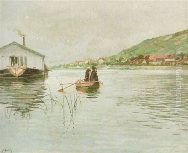 Flodlandskap Med Batar Och Figurer - view 1
