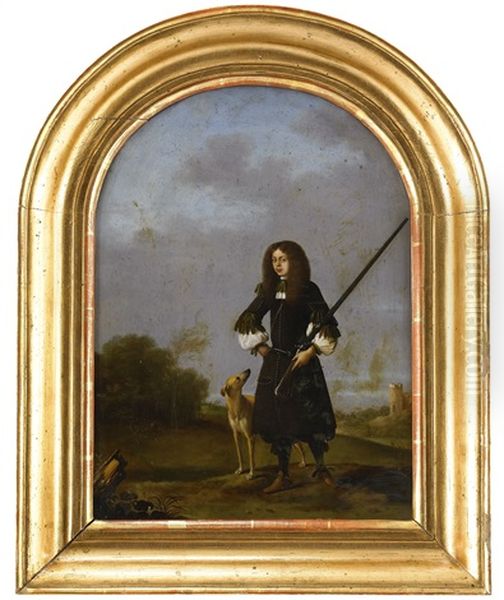Portratt Av Man Och Hund I Landskap - view 1