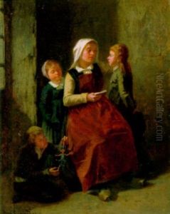 Interieur Mit Junger Frau Und Kindern by Amedee Guerard
