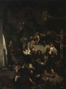 Cour D'une Hotellerie La Veille D'une Fete by Amedee Guerard