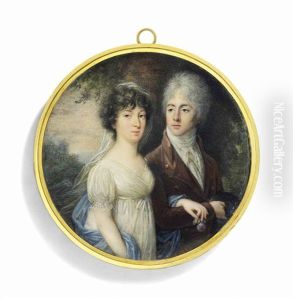 A Marriage Portrait Of Count Nicolas Of Esterhazy De Galantha (1775-1856) And His Wife Marie Francoise, Nee De Baudry, Marquise De Roisin (1776-1845); He, In Brown Coat, White Waistcoat And Cravat by Bernhard von Guerard