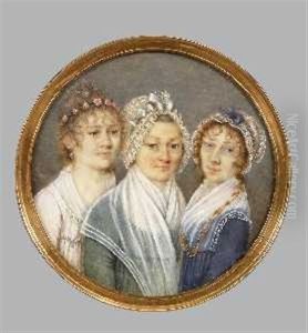Une Mere En Robe Verte Et Fichu, Entouree De Ses Deux Filles by Bernhard von Guerard