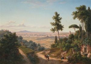 Panoramic Italiante Landscape With Figures by Eugen von Guerard