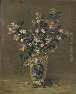 Stillleben Mit Bluhenden Zweigen In Asiatischer Vase
