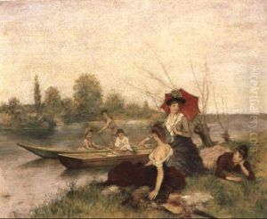 Flusspartie Mit Damen by Jeanne Guerard-Gonzales