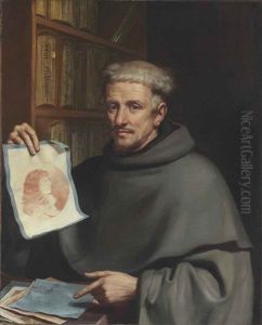 Portrait Of Fra Bonaventura Bisi (1601-1659), Called Il Pittorino, Half-length, Holding A Drawing Of Alfonso Iv, Duke Of Modena