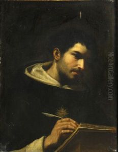 A Dominican Monk Writing At His Desk by Giovanni Francesco Barbieri