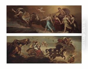 Apollo In His Chariot Preceded By Aurora (+ Aurora; Pair) by Giovanni Francesco Barbieri