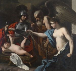 Mars, Venus Und Chronos Mit Cupido by Giovanni Francesco Barbieri