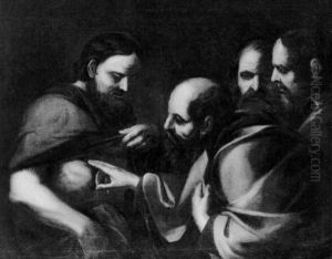 Der Unglaubige Thomas Die Fingerr In Die Seitenwunde Des Herrn Legend by Giovanni Francesco Barbieri